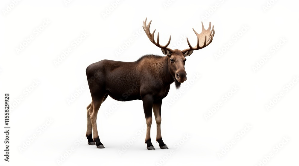 Close-up Portrait of a Moose on White Background