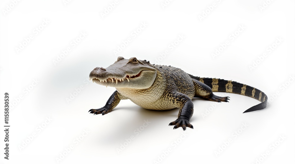 Fototapeta premium Close-up Portrait of a Crocodile on White Background