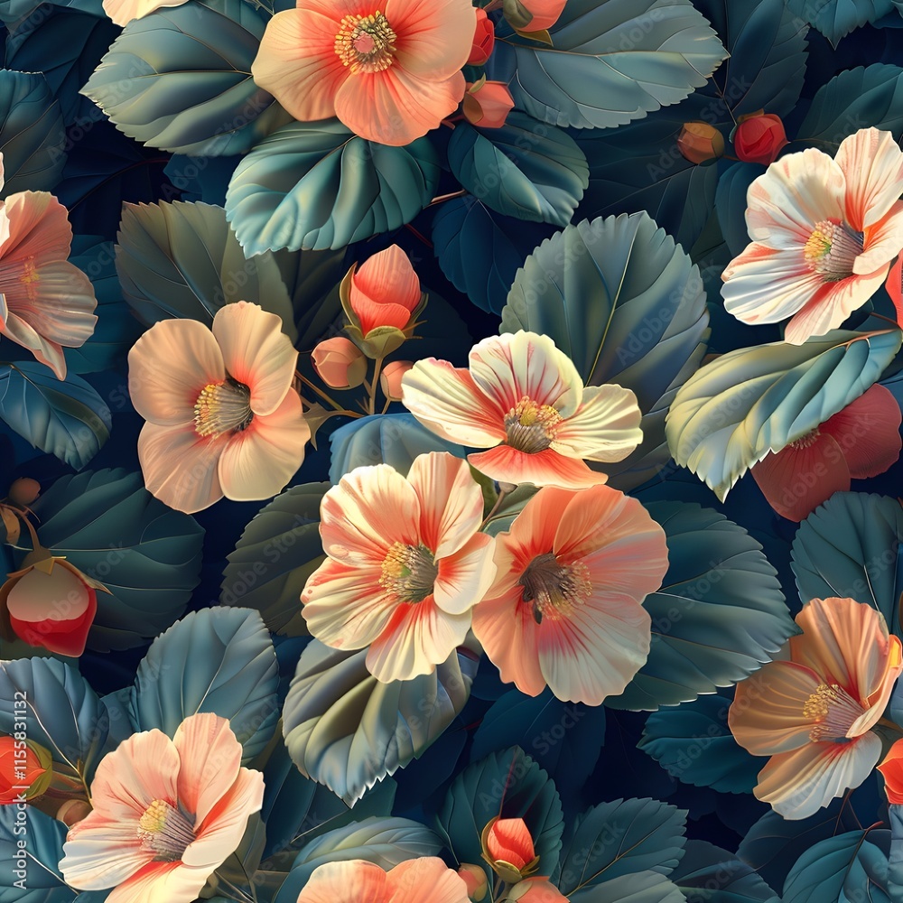 custom made wallpaper toronto digitalWhimsical Begonia Flower Seamless Pattern, Playful Botanical Vector Design