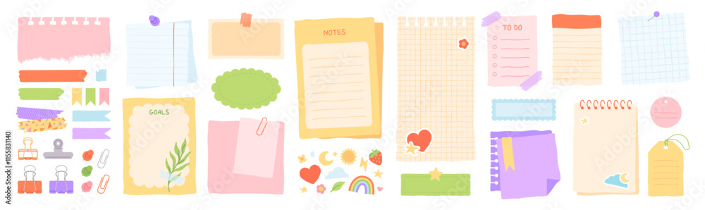 Tableau sur toile Sticky paper notes for daily planner, hand drawn memo sheet stickers