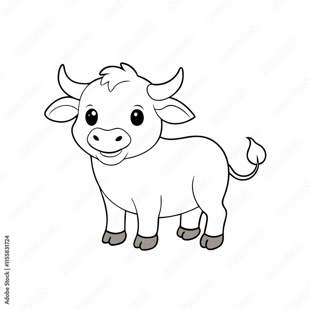Fototapeta premium Out line vector cute African Buffalo for cartoon vector illustration