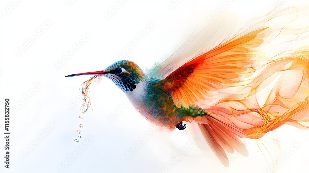 Fototapeta premium Artistic Hummingbird in Flight Drinking Nectar