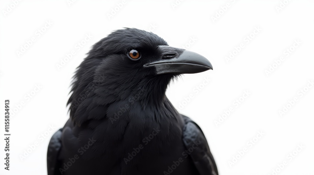 Detailed Close-Up Portrait of a Crow on White Background Detailed Close-Up Portrait of a Crow on White Background