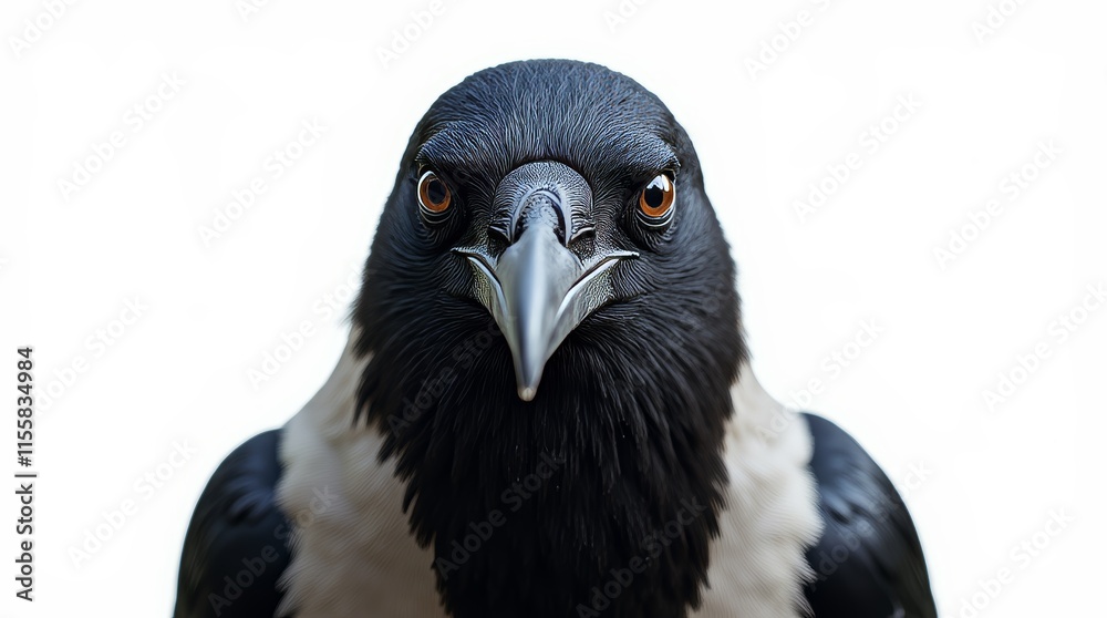 Obraz premium Detailed Close-up Portrait of a Crow on White Background