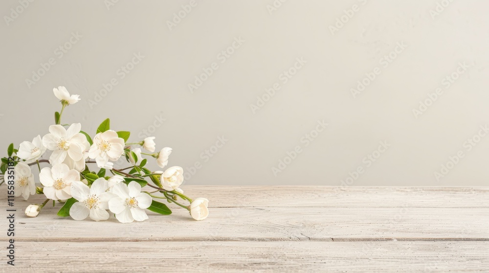 Jasmine tea with fresh jasmine flowers on a Light surface, copy space Jasmine tea with fresh jasmine flowers on a Light surface, copy space