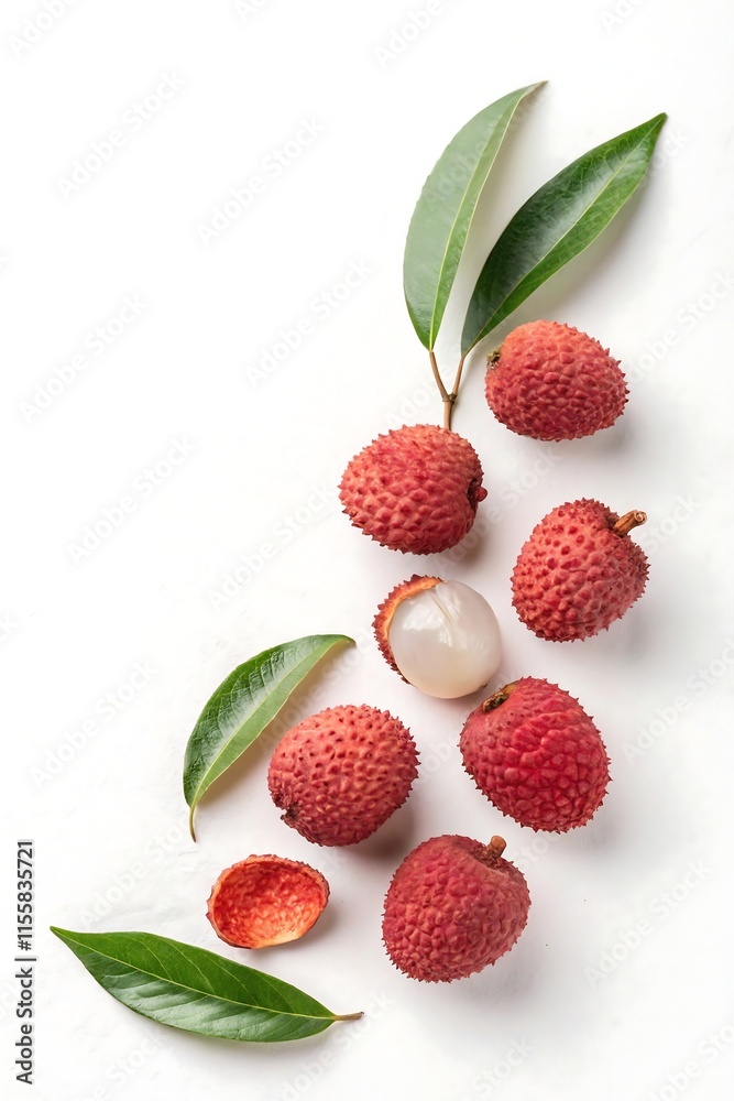 a plain white background featuring several fresh lychees appearing to float in mid-air a plain white background featuring several fresh lychees appearing to float in mid-air