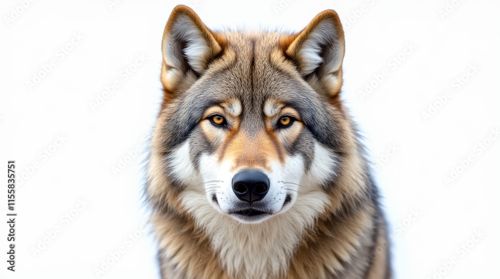 Obraz premium Detailed Close-Up Portrait of a Wolf on White Background