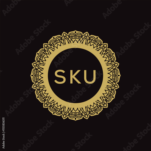 SKU letter logo design with black background in illustrator, vector logo modern alphabet font overlap style. calligraphy designs for logo, Poster, Invitation, etc.	