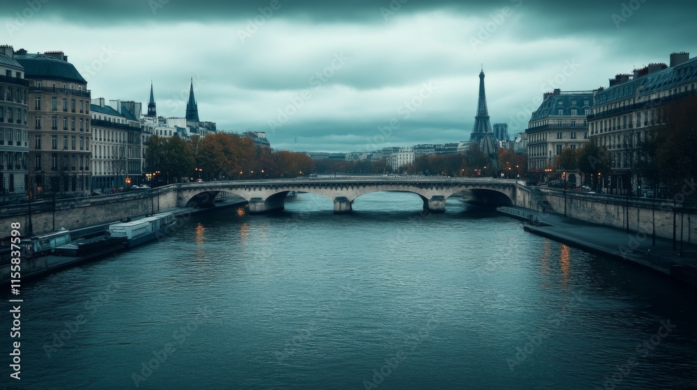 Naklejka premium Overcast Urban River View with Soft Light