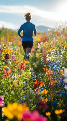 Running through a vibrant wildflower field on a sunny day