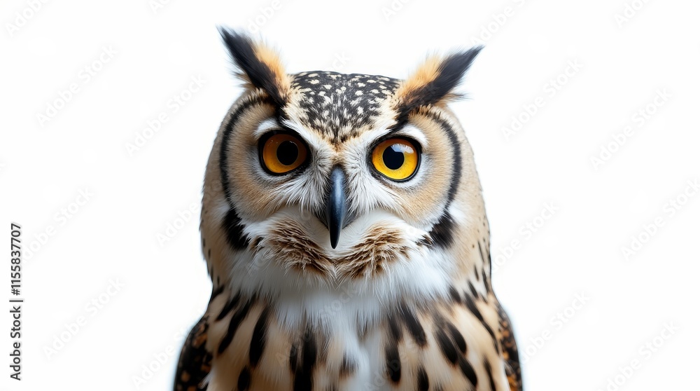 Detailed Close-Up Portrait of an Owl on White Background Detailed Close-Up Portrait of an Owl on White Background