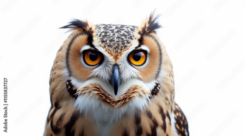 Detailed Close-up Portrait of an Owl on White Background Detailed Close-up Portrait of an Owl on White Background