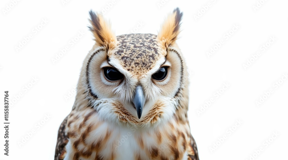 Obraz premium Detailed Close-up Portrait of an Owl on White Background