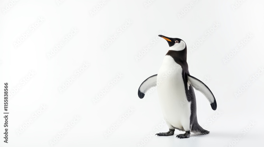Obraz premium Distant Portrait of a Partially Visible Penguin on White
