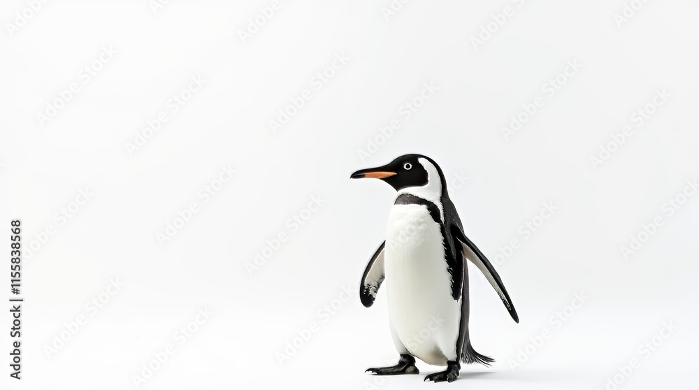 Obraz premium Distant Portrait of a Partially Visible Penguin on White