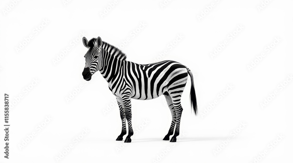 Fototapeta premium Distant Zebra Portrait on White Background