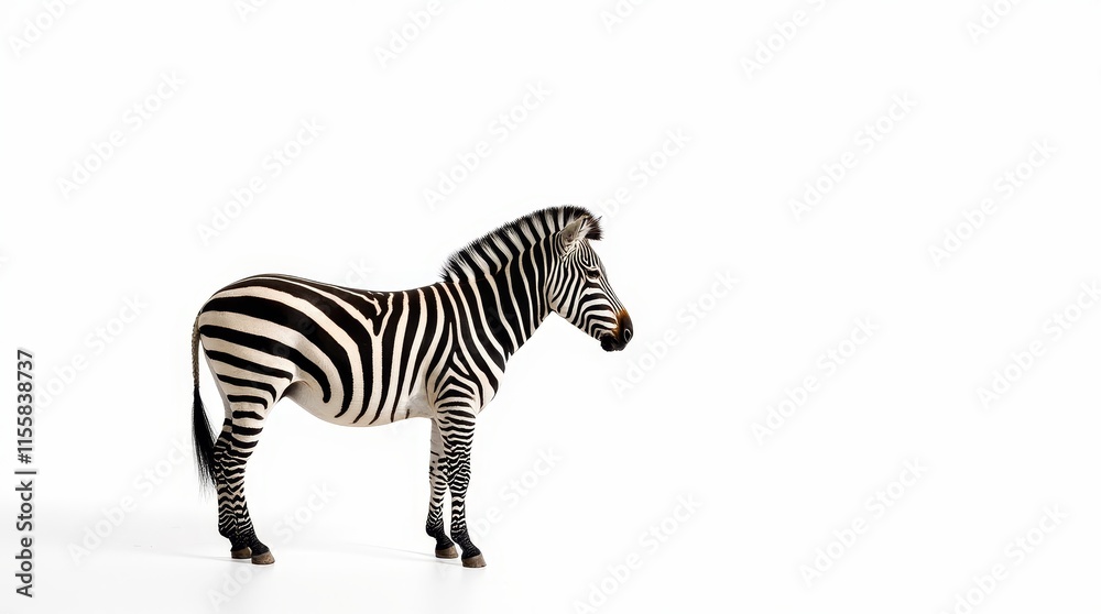 Fototapeta premium Distant Zebra Portrait on White Background