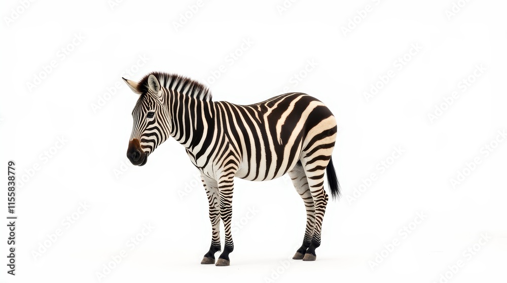 Fototapeta premium Distant Zebra Portrait on White Background
