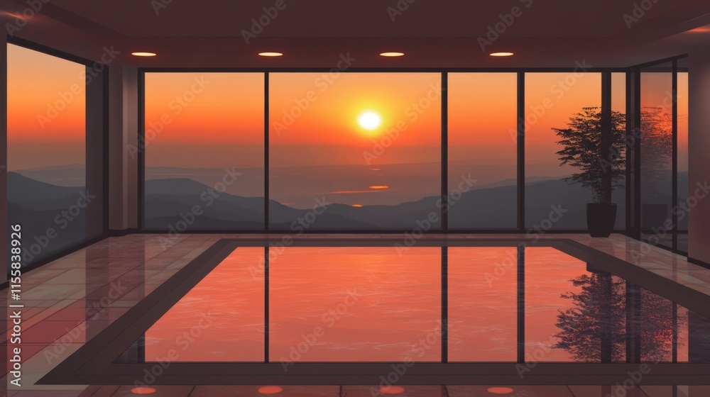 Fototapeta premium Scenic Sunset with Mountain View and Reflective Surface