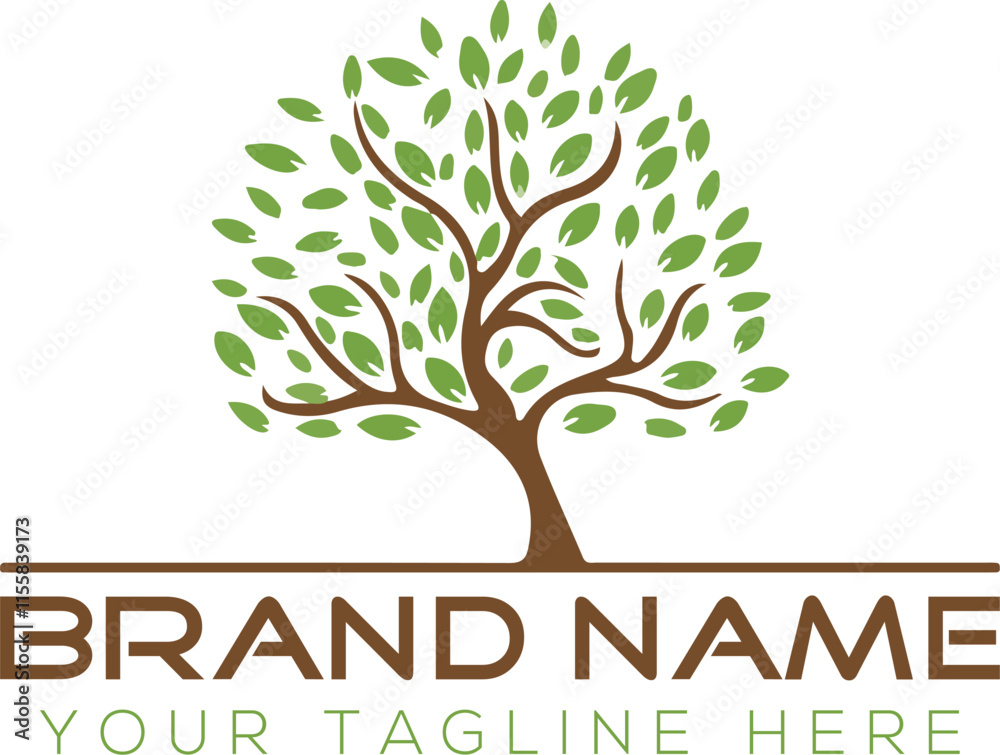 Fototapeta premium Tree Vector illustration. Tree with branch leaves symbols or signs. Emblem isolated on white background, Flat style for graphic and