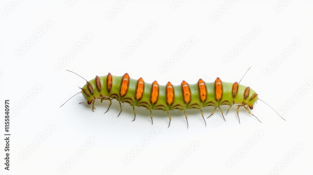 Fototapeta premium Elongated Caterpillar Portrait on White Background