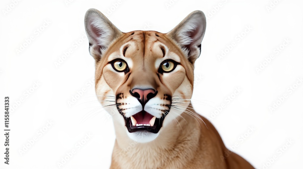 Obraz premium Puma Close-Up Portrait on White Background