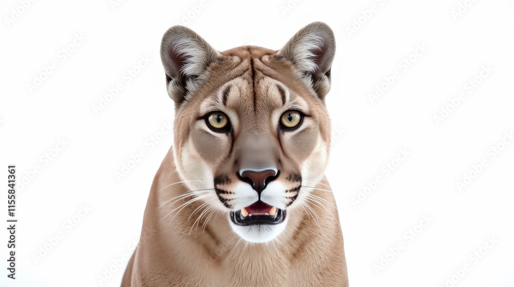 Obraz premium Close-Up Portrait of a Puma on White Background