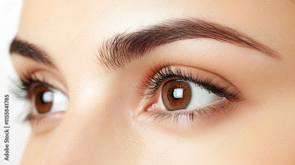 Close up of expressive brown eyes showcasing natural beauty with ample blank space for text or marketing purposes Close up of expressive brown eyes showcasing natural beauty with ample blank space for text or marketing purposes
