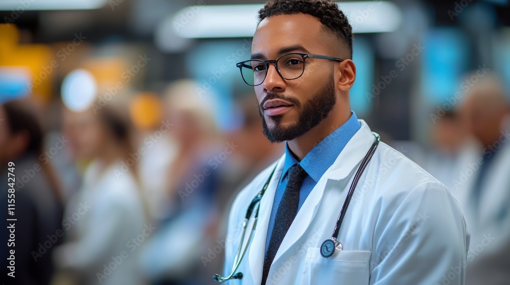 Obraz premium Doctor presenting research findings at a medical conference in a modern auditorium setting