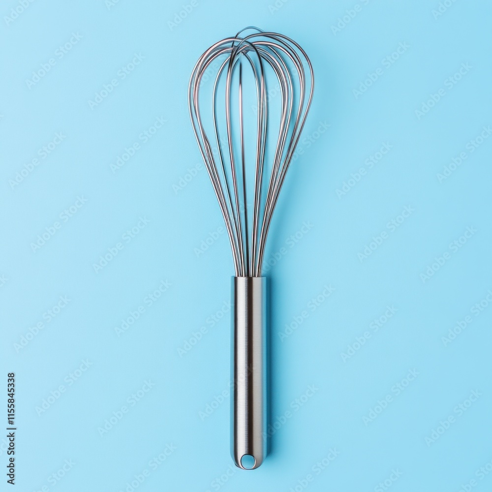 Silver whisk on a blue background. Silver whisk on a blue background.