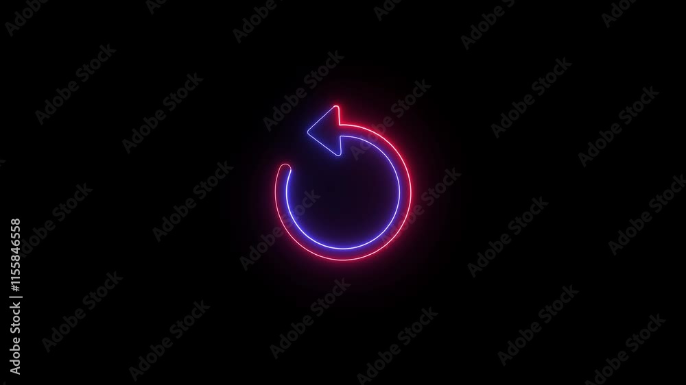Neon glowing refresh button with retry animation and dynamic lighting effect. Try again concept.