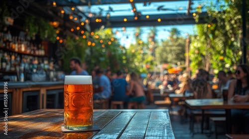 Enjoying craft beer in a vibrant outdoor setting during a sunny afternoon gat...