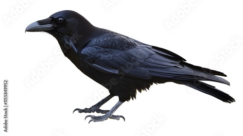 A Raven Perched Isolated Against White Background photo