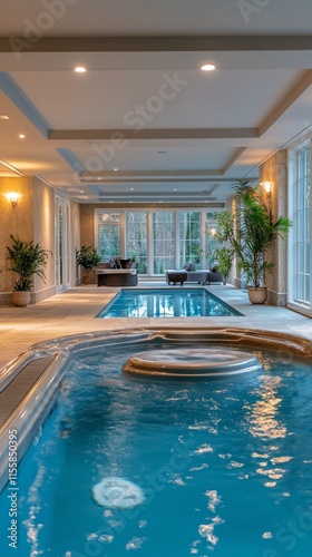 Luxurious indoor spa retreat with relaxing whirlpool and natural light