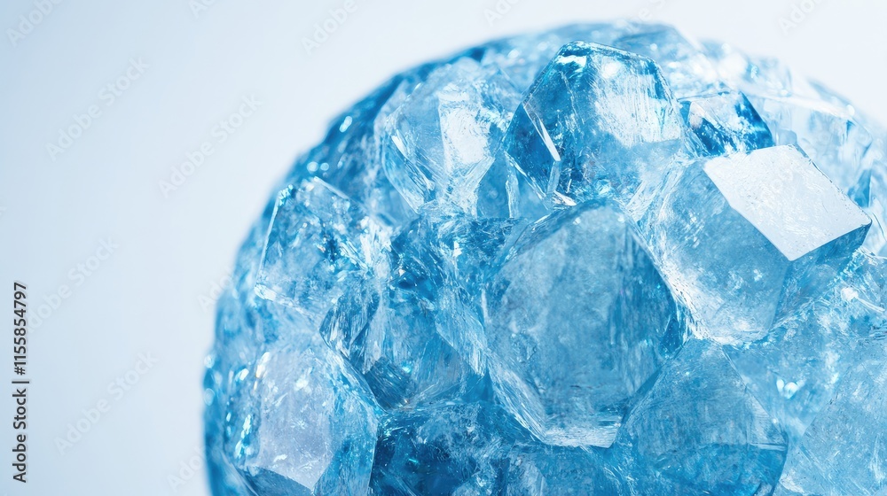 Blue crystal sphere with shimmering reflections showcasing intricate facets and ample negative space for adding custom text or branding Blue crystal sphere with shimmering reflections showcasing intricate facets and ample negative space for adding custom text or branding