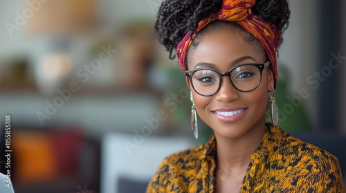 Young woman smiles confidently in a cozy cafe with plants and warm lighting