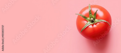 Fresh red tomato on a pastel pink background with ample copy space for your text or branding needs. Perfect for food-related graphics. photo