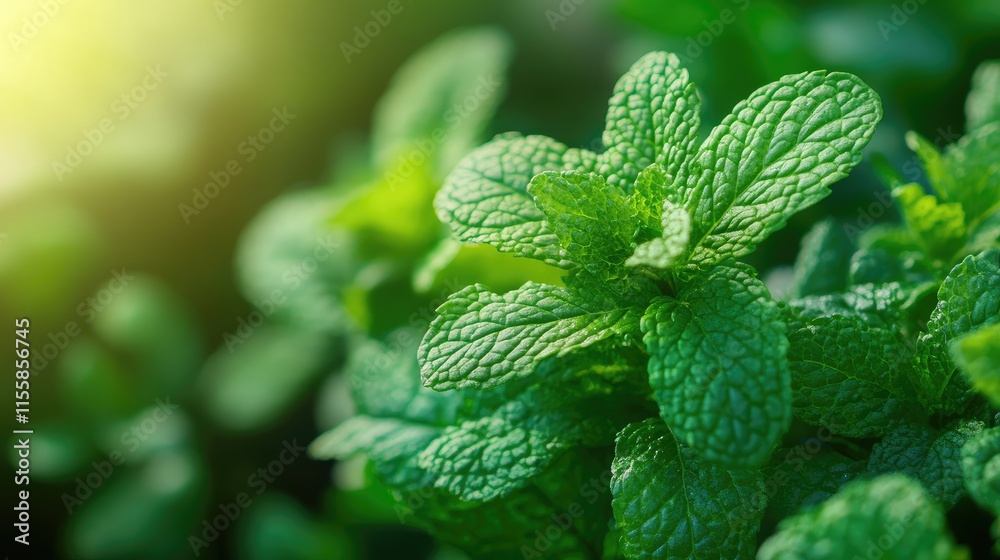 Fresh mint leaves in lush green garden setting with vibrant texture and soft lighting ideal for culinary and wellness themes Fresh mint leaves in lush green garden setting with vibrant texture and soft lighting ideal for culinary and wellness themes