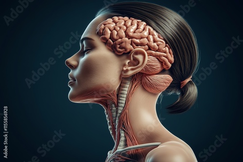 Woman's neural pathways and nerves connected to polyvagal theory. Stock photo