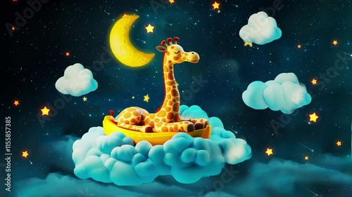 Cute Giraffe Sleep in the Sky, 4K loop Lullaby