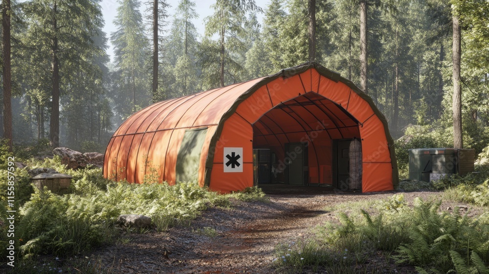 Obraz premium Orange Shelter in Lush Forest Setting