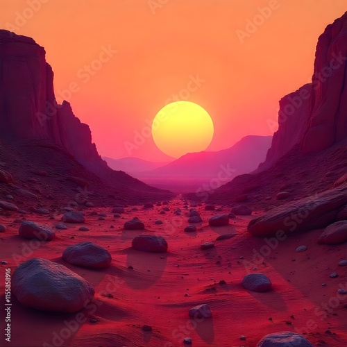 Pink and Red sunset like on Mars. sunset on Mars.  photo