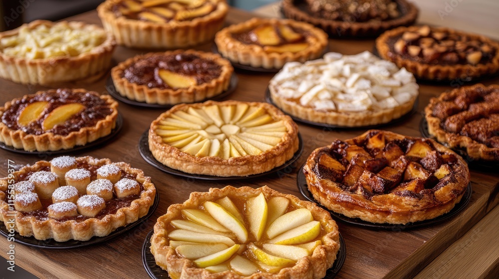 Assorted Delicious Homemade Apple Pies and Tarts Displayed on Wooden Table Healthy Dessert Options Assorted Delicious Homemade Apple Pies and Tarts Displayed on Wooden Table Healthy Dessert Options