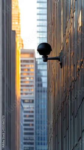 Vintage street lamp illuminates urban building facade during evening hours