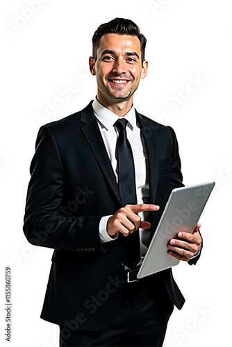 Confident businessman in a suit standing with a smile, isolated on transparent background, perfect for 2025 social media posts, ads, promotions, web banners, posters, and high-quality downloads