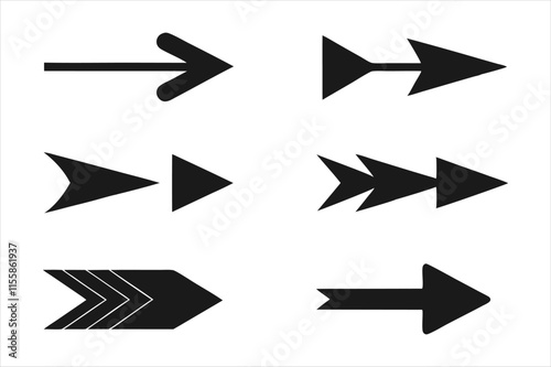 black arrow icon, simple modern thin arrows symbol vector art illustration isolated on white background