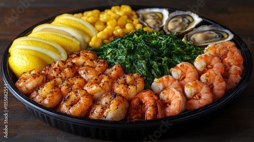 Fresh seafood platter featuring lobster, oysters, and garnishes ready for a g...