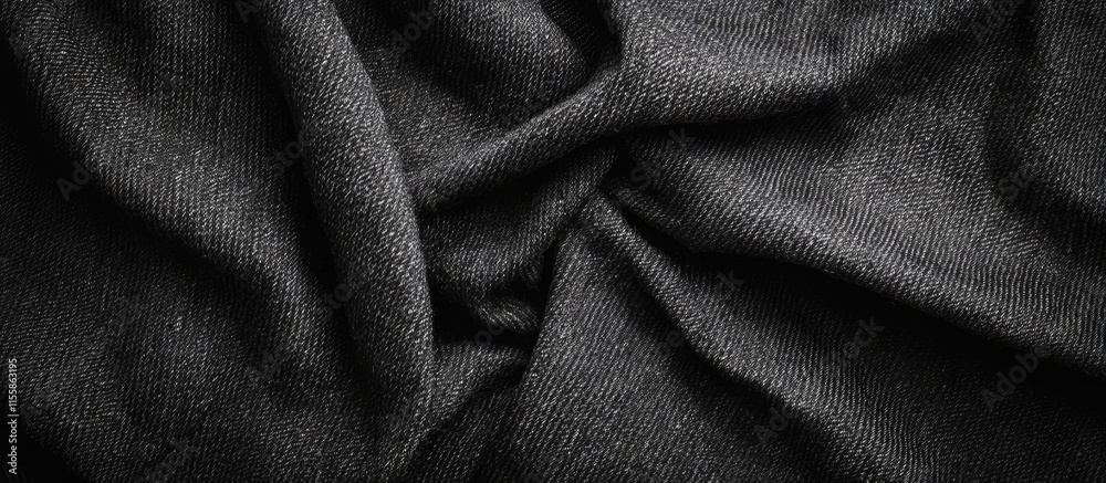 Fototapeta premium Black denim fabric texture background offering ample copyspace for text and design elements ideal for fashion or textile-related projects