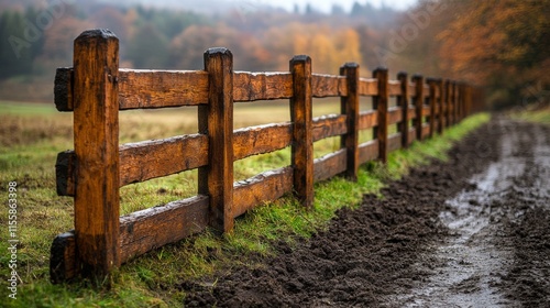 Lush green plants growing along a rustic wooden fence in a serene garden setting