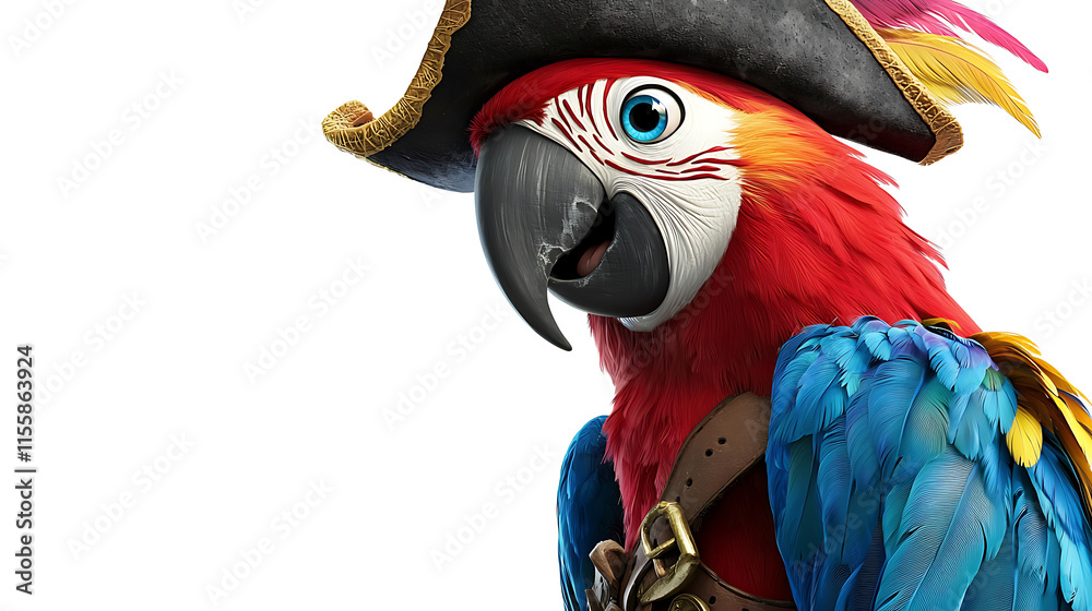 Naklejka premium A colorful parrot wearing a pirate hat and a pirate's outfit. generated using AI
